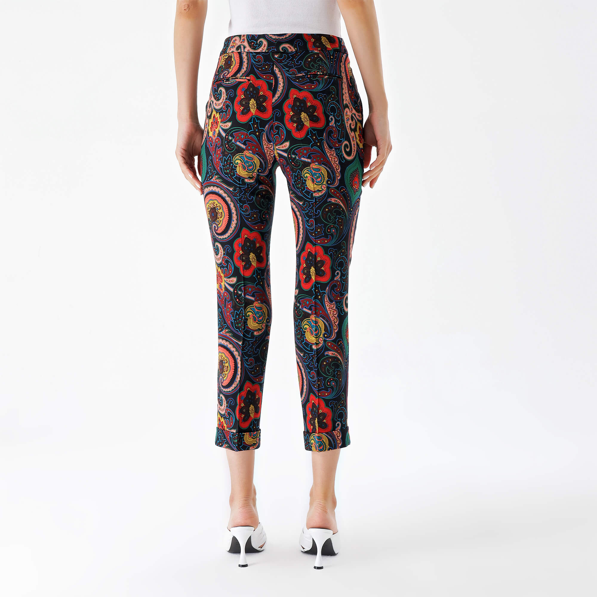 Etro-Multicolor Cotton Paisley Printed Cropped Pants